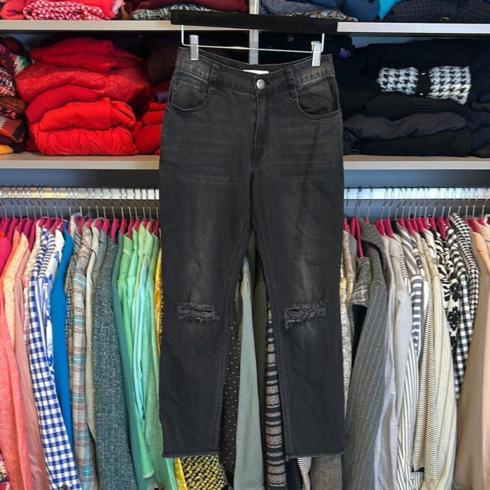 Cloth & Stone black distressed raw hem straight leg jeans size 24